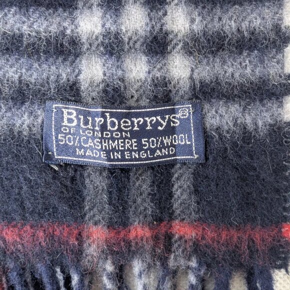Authentic Burberry's Classic Check Scarf Blue - Unisex - 50% Wool 50% Cashmere - Picture 2 of 7